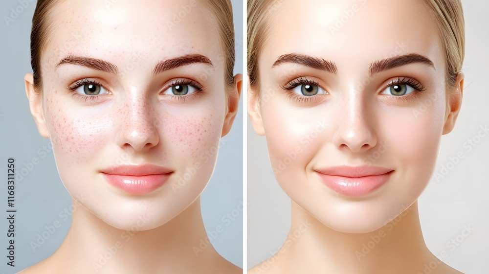 Before and after skin care transformation studio image comparison clean close-up beauty enhancement Before and after skin care transformation studio image comparison clean close-up beauty enhancement