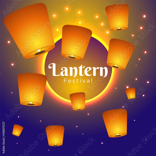 Vector illustration of Lantern Festival social media template