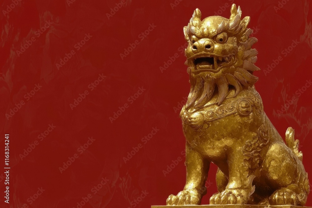 Artistic perspective on golden guardian dog statue in chinese culture Artistic perspective on golden guardian dog statue in chinese culture