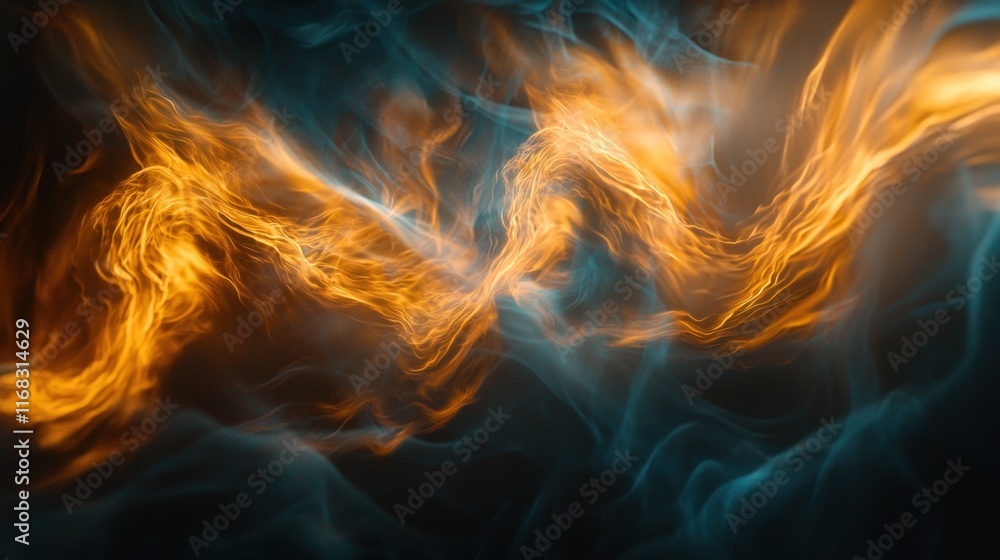 Fototapeta premium Abstract Fiery and Smoky Nebula: A Dance of Orange and Teal