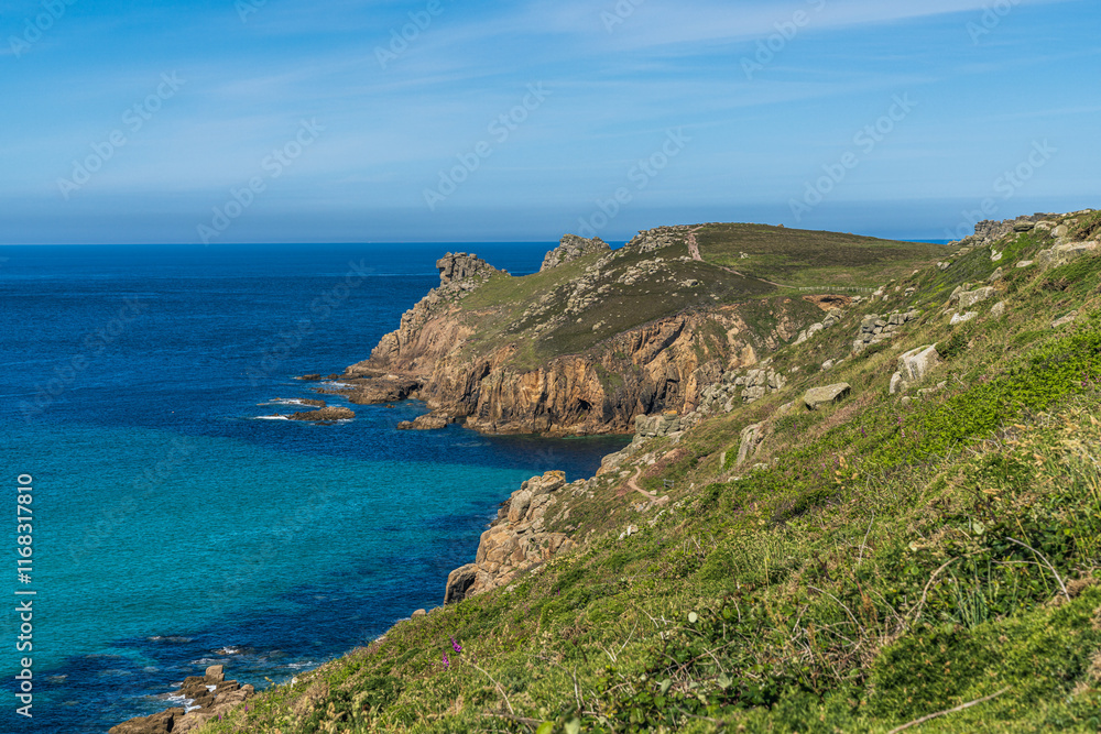 Celtic Sea Coast and cliffs near Nanjizal Beach in Cornwall, England, UK Celtic Sea Coast and cliffs near Nanjizal Beach in Cornwall, England, UK