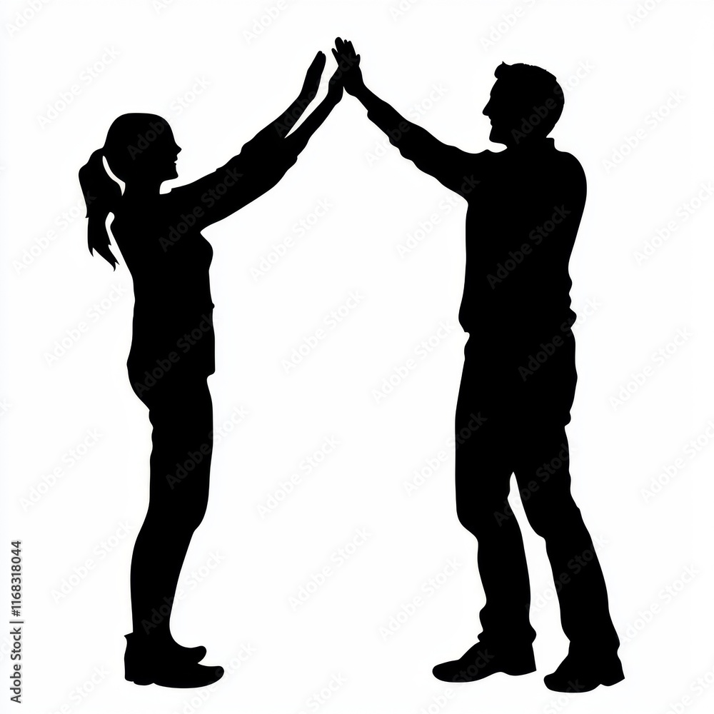 Silhouette of Two People Playing Hand-Clapping Game in Fun Interaction Against a White Background Silhouette of Two People Playing Hand-Clapping Game in Fun Interaction Against a White Background