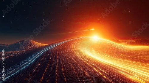 Alien Landscape Sunset With Comet And Streaks