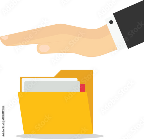 Database protection. Wellbeing metaphor. Files folder under hands. Flat modern vector illustration

