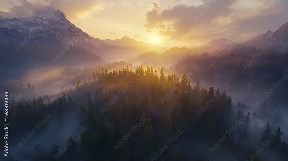 Aerial View Sunrise in the Mountain with Fogging Forest
Aerial View Sunrise in the Mountain with Fogging Forest
