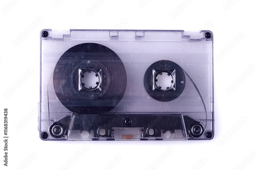Fototapeta premium Old compact audio cassette isolated on white background with copy space.