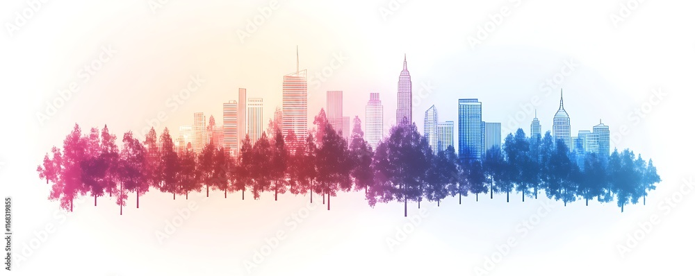 Fototapeta premium city architecture vector style, illuminated by natural gradients and skyline design