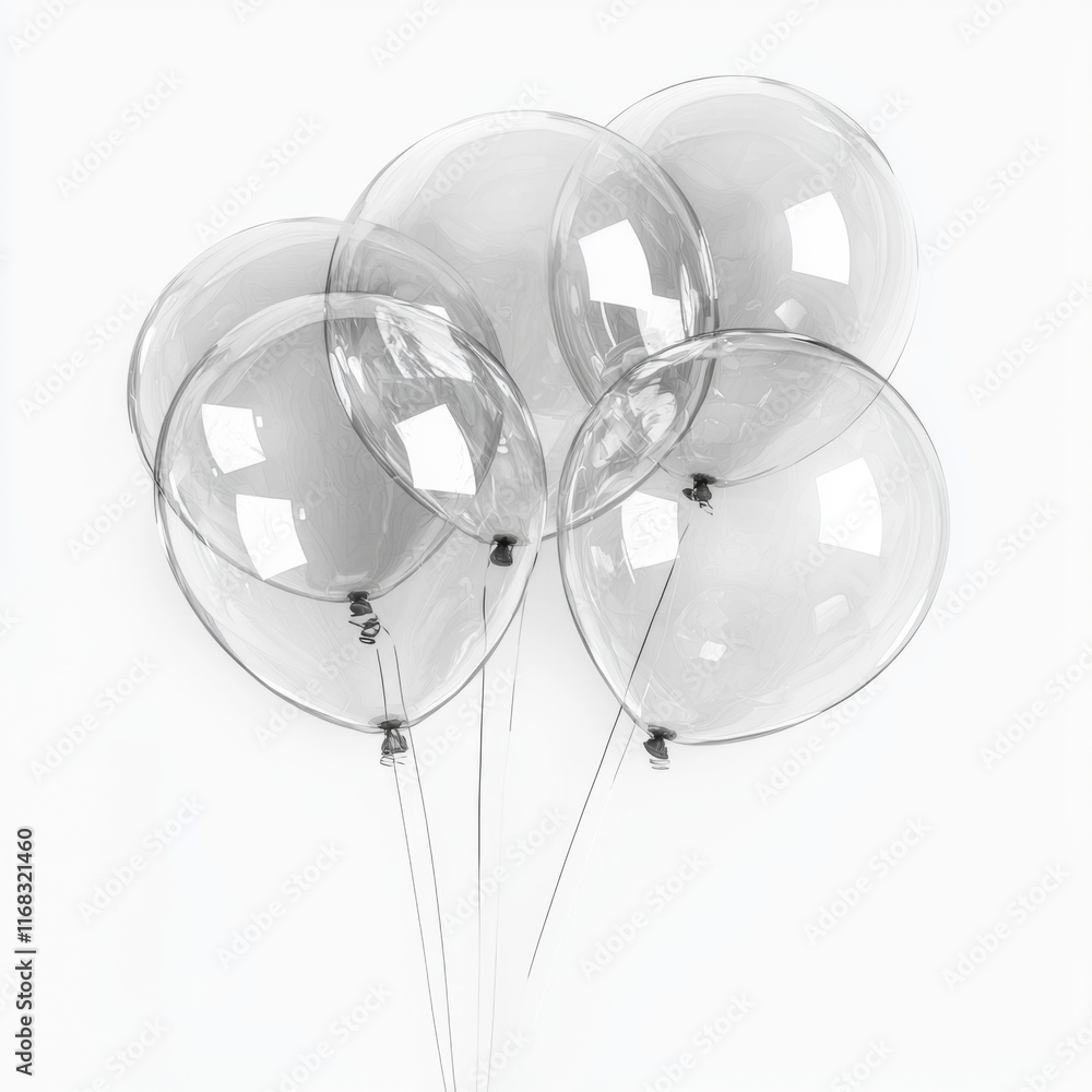 Obraz premium Transparent balloons floating gracefully against a light background, perfect for celebrations and events