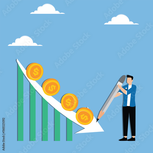 Fotografia Declining revenues, profits, diminishing returns on investment, recession, decli