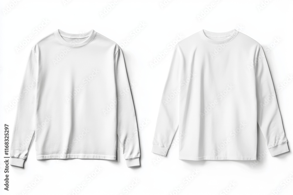 Two white long-sleeve shirts on white background. Two white long-sleeve shirts on white background.