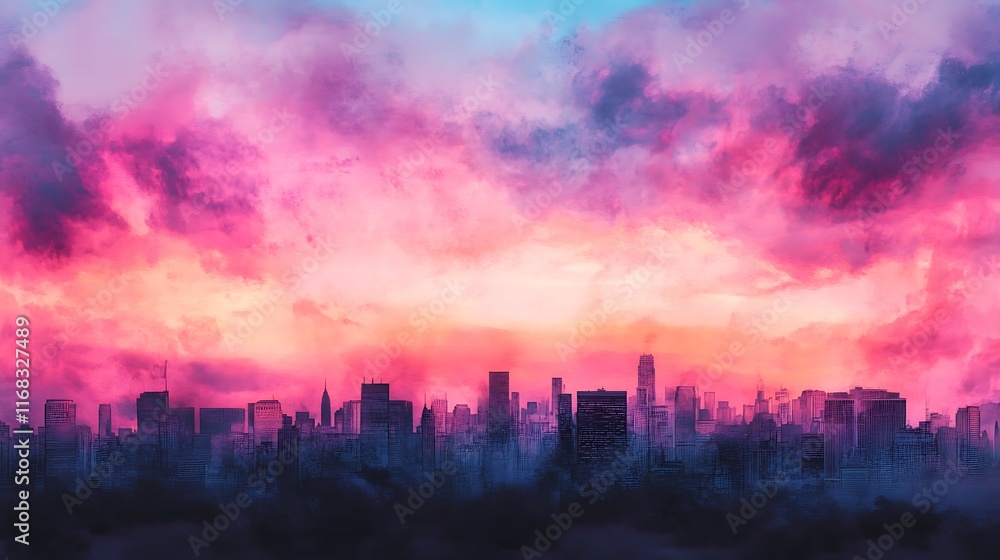 modern metropolis in a panoramic view with abstract tech overlays modern metropolis in a panoramic view with abstract tech overlays