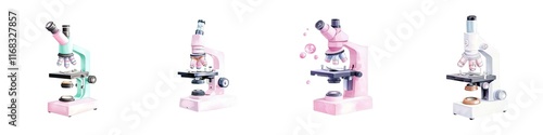 Medical tools surgical concept. Colorful microscopes in various designs, perfect for educational and scientific themes, showcasing the beauty of scientific tools.