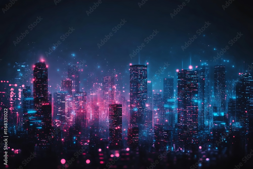 Fototapeta premium smart technology skyline with glowing skyscrapers and abstract pathways 