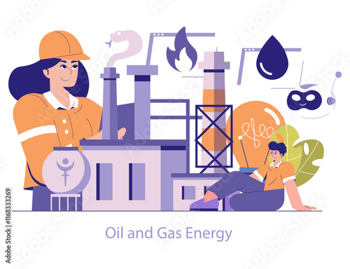 Oil and Gas Energy. Flat Vector Illustration