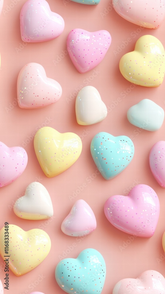 Obraz premium Colorful heart-shaped candies on a pastel background