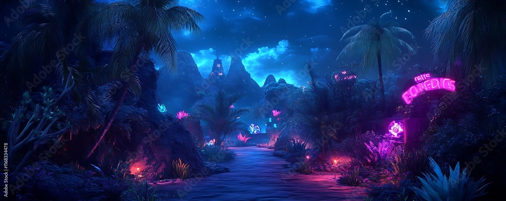Fototapeta premium neon city view glowing with futuristic elements and illuminated pathways 