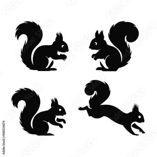 Four Black Silhouette Squirrel Illustrations