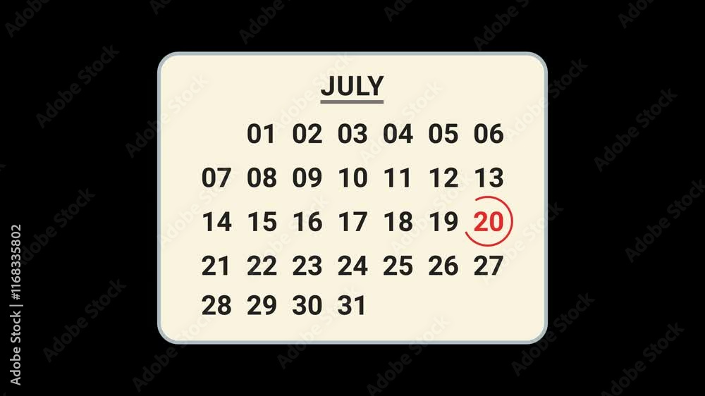 20 July Calendar Date Animation 20 July Calendar Date Animation