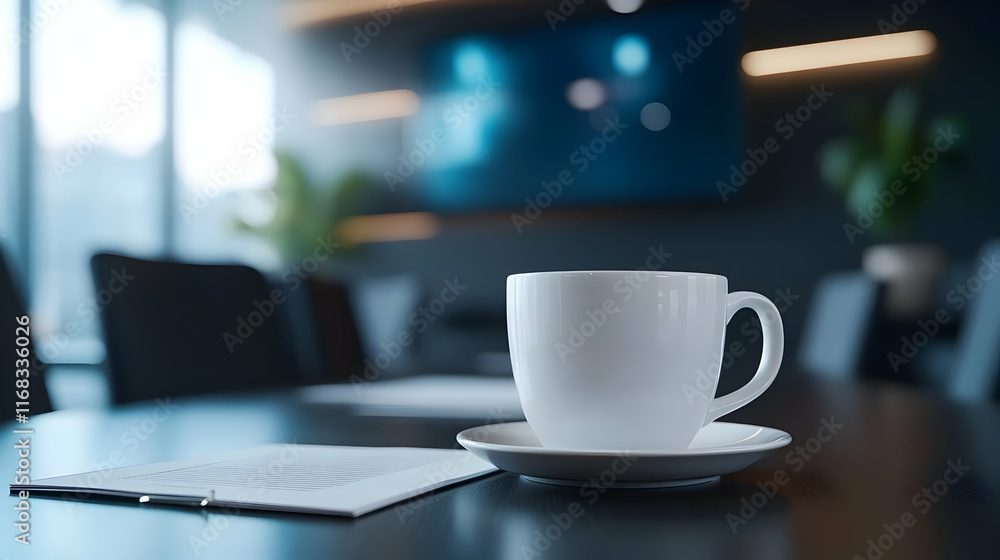 A close-up of a white coffee cup on a modern office table, symbolizing productivity and relaxation in the workplace. A close-up of a white coffee cup on a modern office table, symbolizing productivity and relaxation in the workplace.