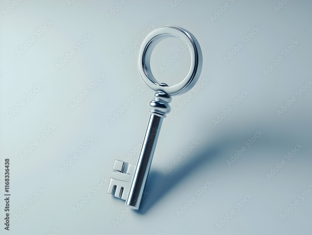 A shiny silver key against a minimalistic background, symbolizing access and security in business. A shiny silver key against a minimalistic background, symbolizing access and security in business.