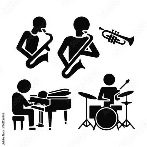 Simple Icons of Jazz Musicians Playing Instruments