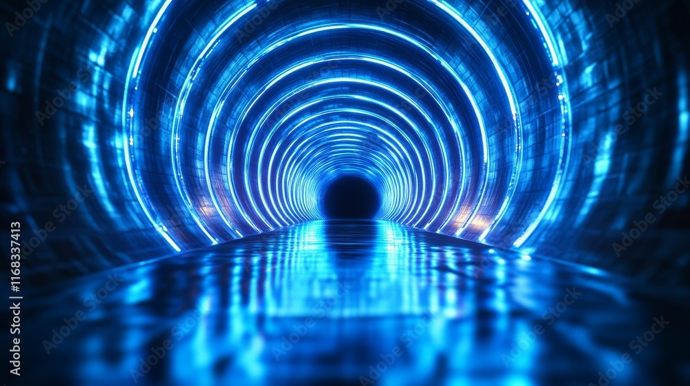 A futuristic tunnel illuminated with vibrant blue lights, creating a mesmerizing effect that draws the viewer into the depths. A futuristic tunnel illuminated with vibrant blue lights, creating a mesmerizing effect that draws the viewer into the depths.