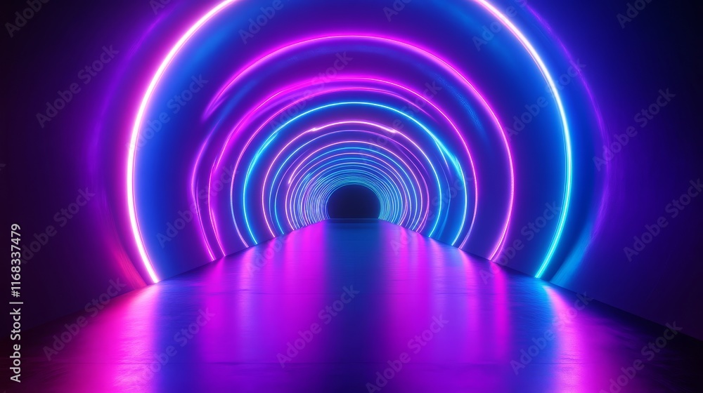 A vibrant, illuminated tunnel featuring concentric rings of pink and blue light, creating a surreal and immersive experience. A vibrant, illuminated tunnel featuring concentric rings of pink and blue light, creating a surreal and immersive experience.