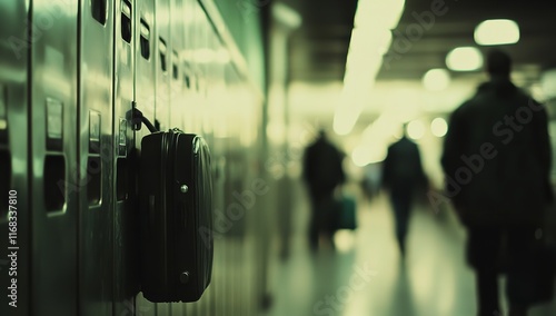 Lyrical Close-up of Luggage and Airport Lockers in the Background

 photo