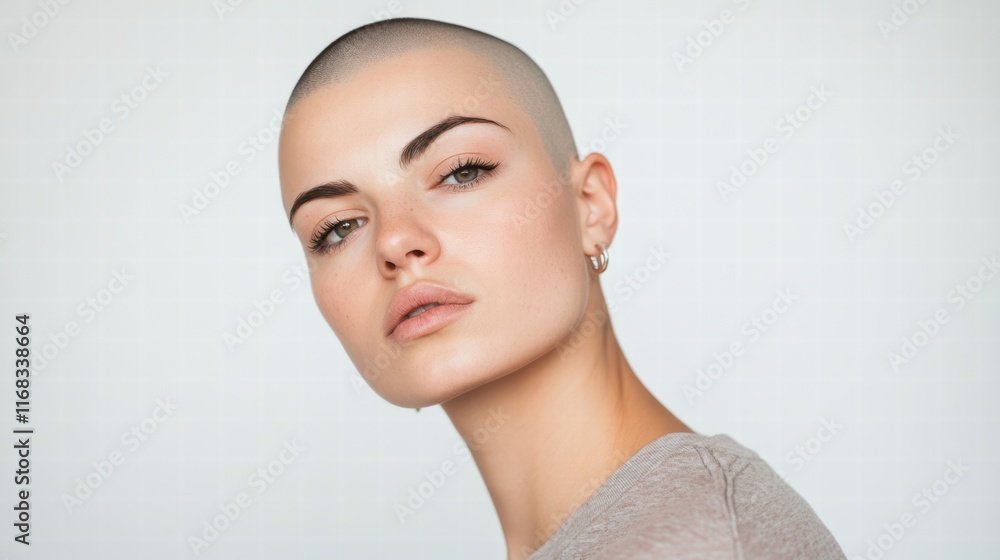 Naklejka premium Photo of a woman patient with a shaved head fighting against cancer,