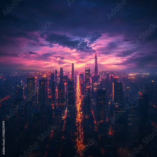 Wallpaper Mural urban city glow in a panoramic view with soft light gradients and smart pathways  Torontodigital.ca