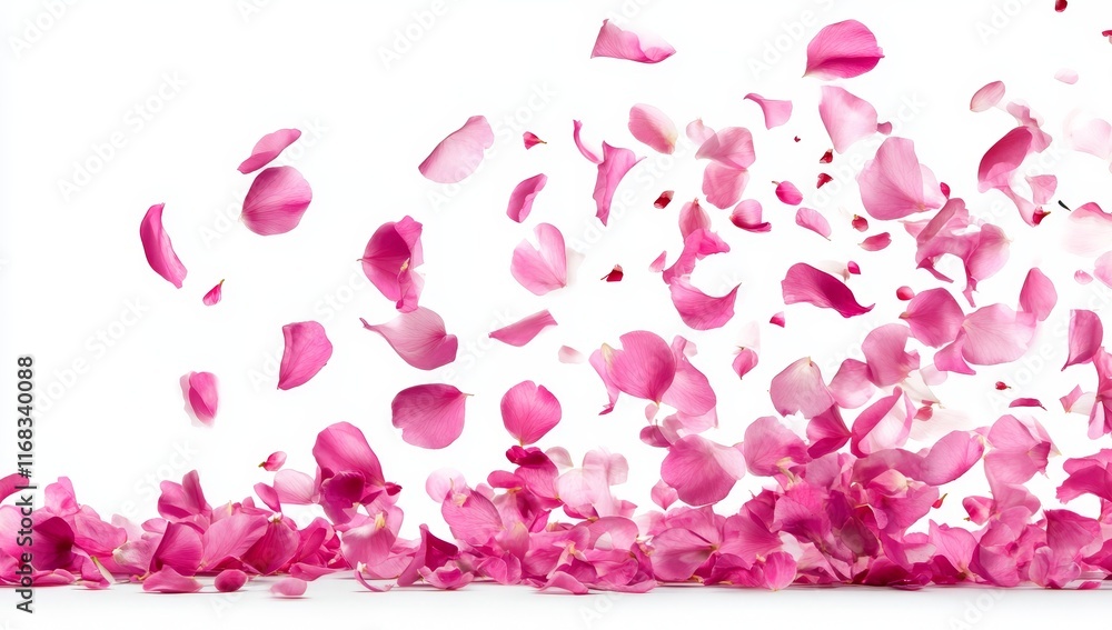 Pink rose petals falling on white background. (2) Pink rose petals falling on white background. (2)