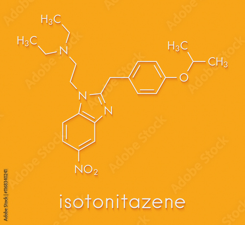 Isotonitazene opioid analgesic drug molecule. Skeletal formula. photo