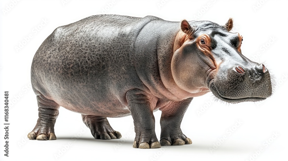 A large hippopotamus stands on a white background. A large hippopotamus stands on a white background.