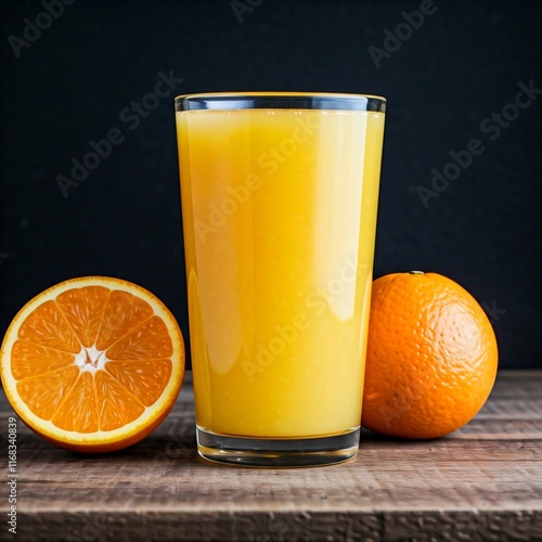 Ein Glas Orangensaft auf Orangenplantage photo