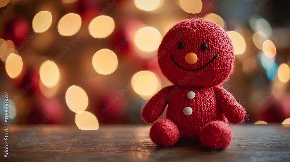 Obraz premium Crimson Plush Toy with Quirky Design Sitting on Snowy Background