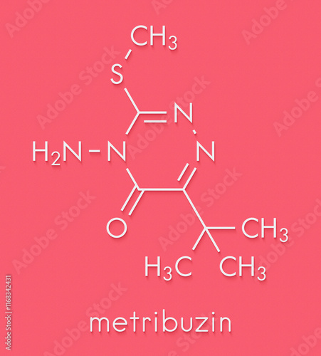Metribuzin herbicide molecule. Skeletal formula.