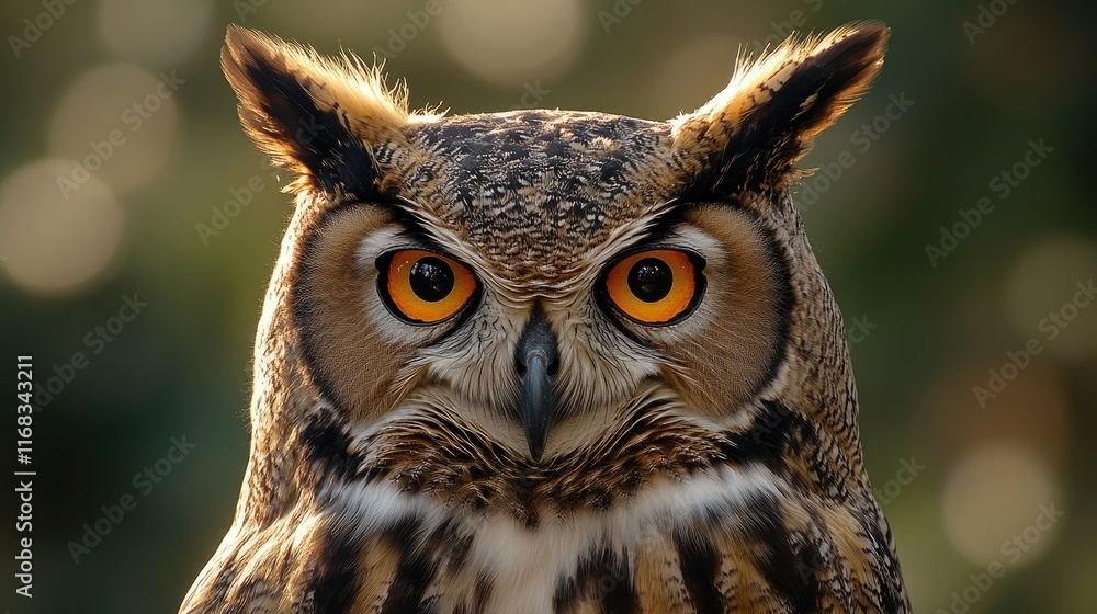 A close-up of an owl with striking orange eyes and intricate feather patterns. A close-up of an owl with striking orange eyes and intricate feather patterns.