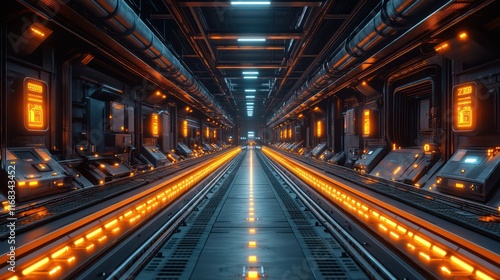 Futuristic Sci-Fi Corridor  Neon Lights and Industrial Design