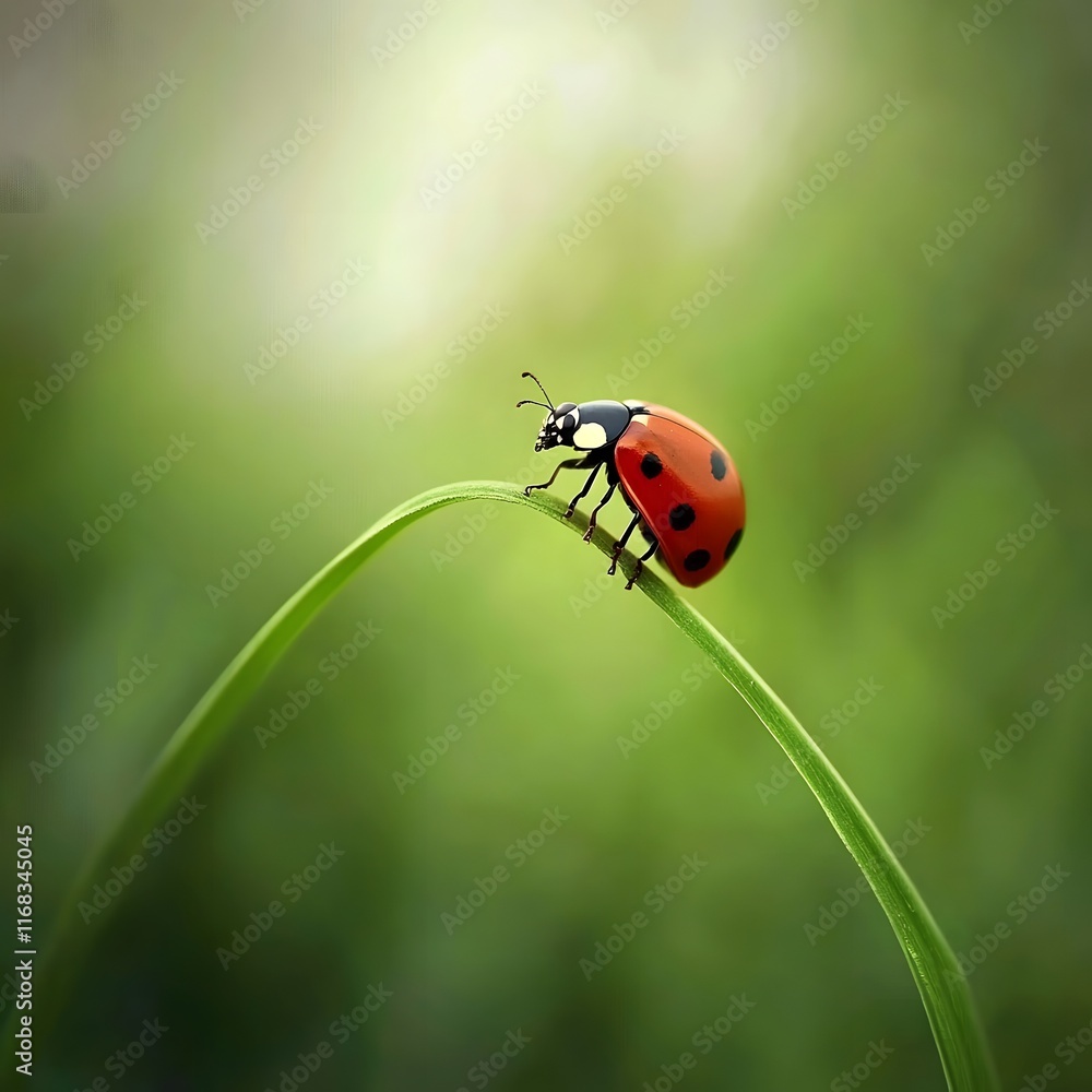 a close-up shot of a ladybug climbing a blade of grass. a close-up shot of a ladybug climbing a blade of grass.
