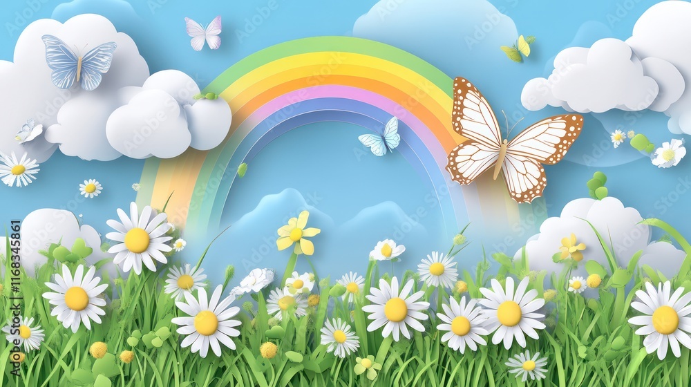 Beautiful fluffy clouds on blue sky paper Art 3d Background Beautiful fluffy clouds on blue sky paper Art 3d Background