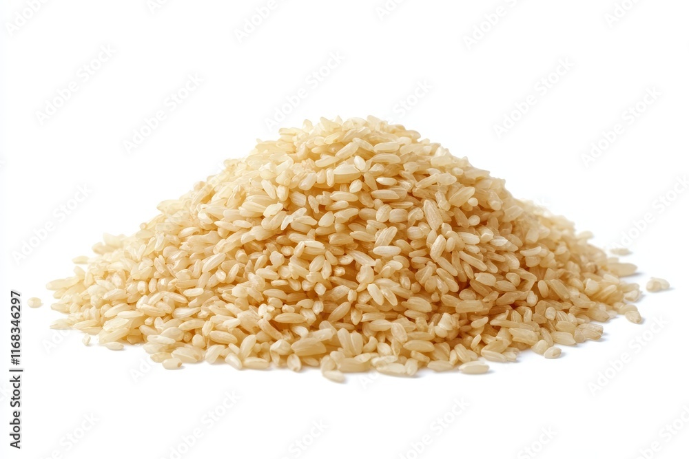Heap of uncooked, light beige rice grains isolated on white. Heap of uncooked, light beige rice grains isolated on white.