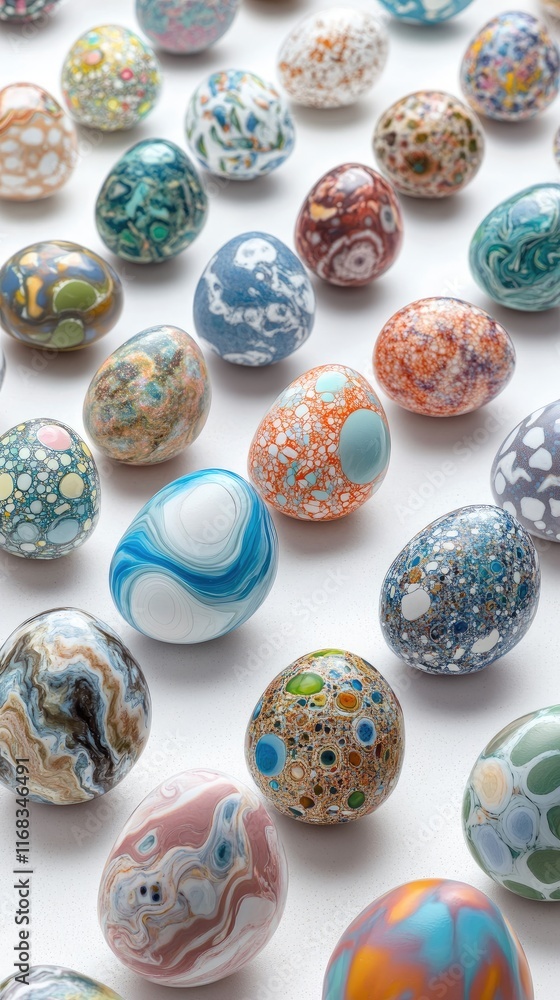 A vibrant collection of decorative eggs with intricate patterns and colors. A vibrant collection of decorative eggs with intricate patterns and colors.