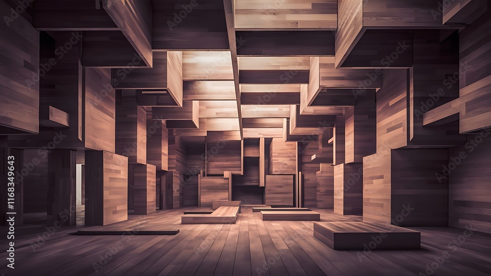 Obraz premium Empty abstract urban wooden room interior