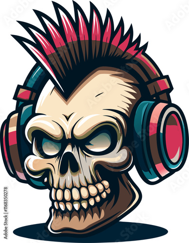 teschio punk con le cuffie da dj 02
