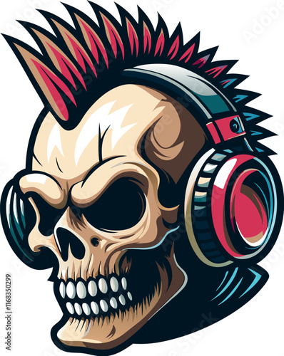 teschio punk con le cuffie da dj 01