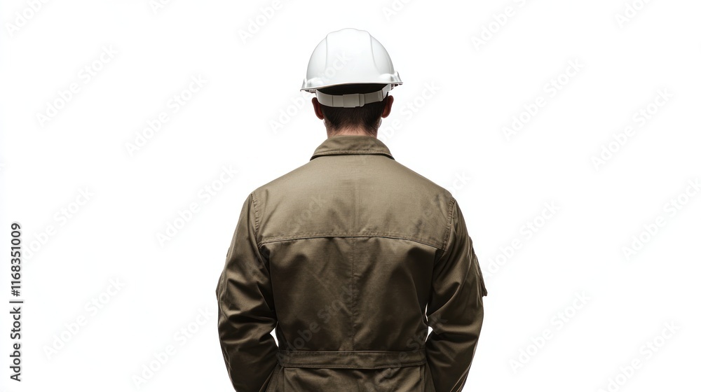 A miner or contractor wears a safety helmet before starting work activities or before leaving for work concept of project workers white background A miner or contractor wears a safety helmet before starting work activities or before leaving for work concept of project workers white background