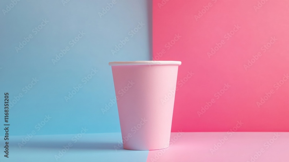 Blank paper cup mockup with blue and pink wall Blank paper cup mockup with blue and pink wall