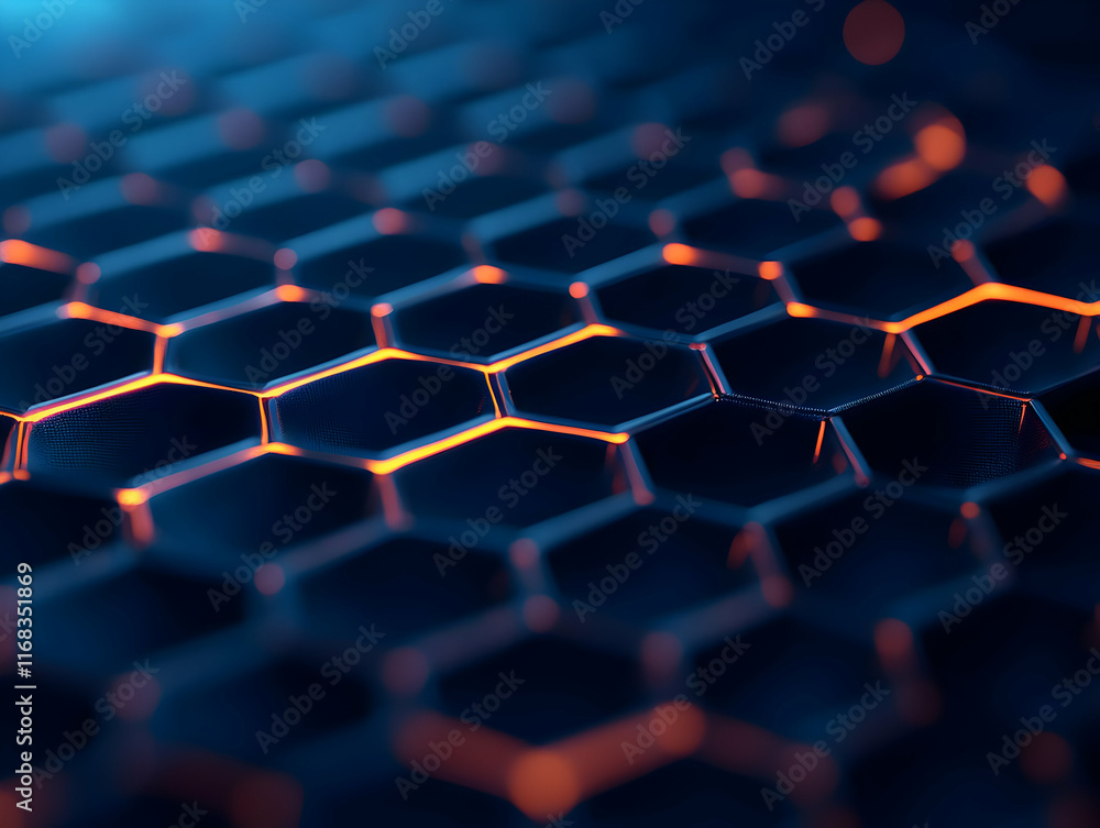 Obraz premium Futuristic hexagonal pattern with glowing edges for modern technology themes and digital design.