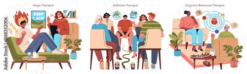 Psychotherapists. Flat Vector Illustration