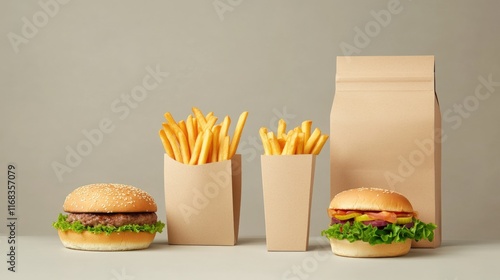 Food package product mockup of burger and fries